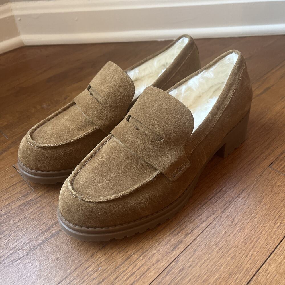 Cole Haan Grand OS Camea Lug Sole Penny Loafers Size 8 Tan Suede